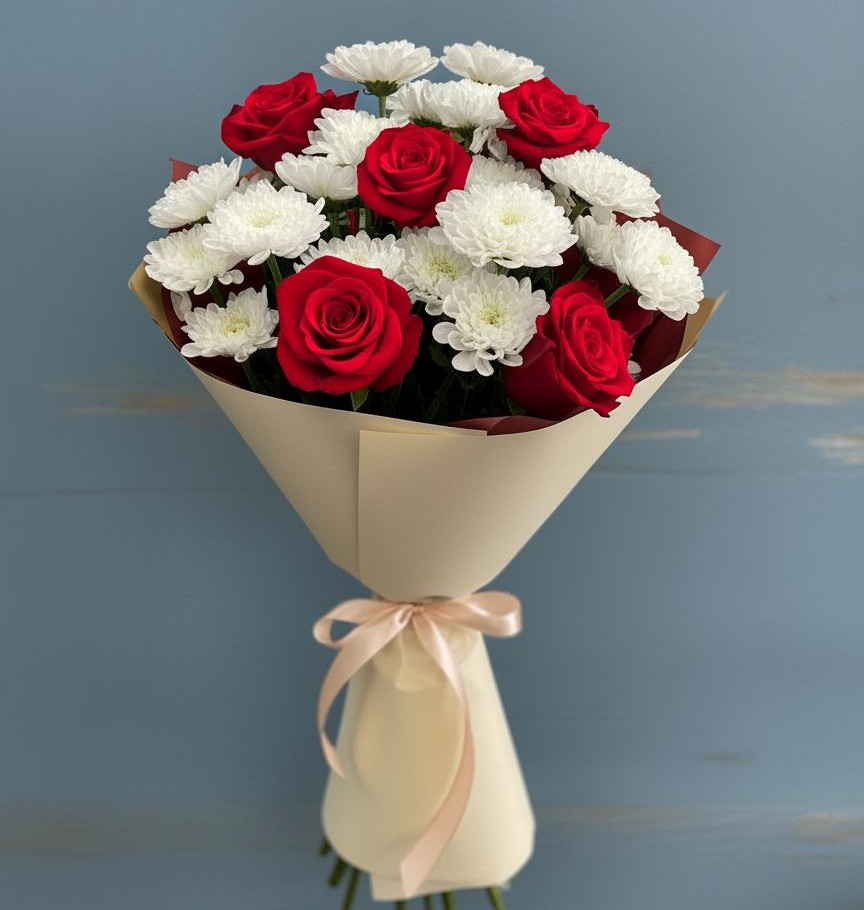 Букет цветов из: Розы и Хризантемы в Горном Новосибирской области