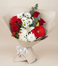 Букет цветов из:  Розы, Хризантемы, Герберы и Лилии в Горном Новосибирской области