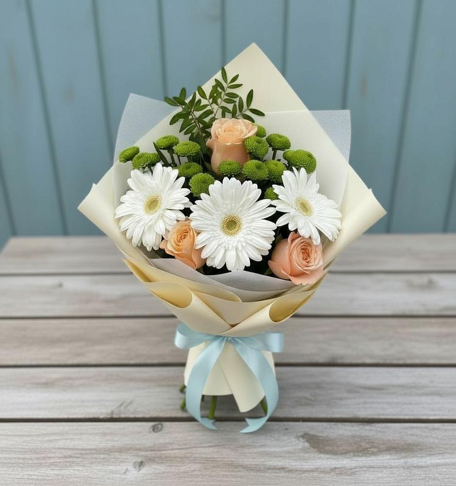 Букет цветов из: Герберы, Розы и Хризантемы в Горном Новосибирской области