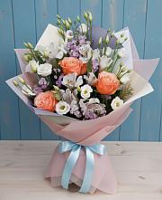 Букет цветов из:  Лизиантусы, Розы, Альстромерии и Гипсофила #REPLACE_PRED# Горном Новосибирской области