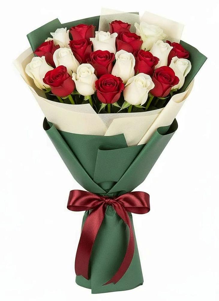 Букет Микс из красных и белых роз в Горном Новосибирской области