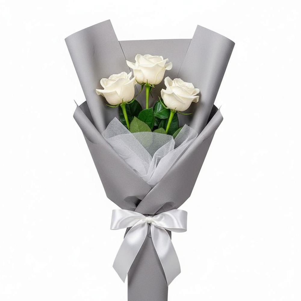 Букет 3 белые розы в Горном Новосибирской области