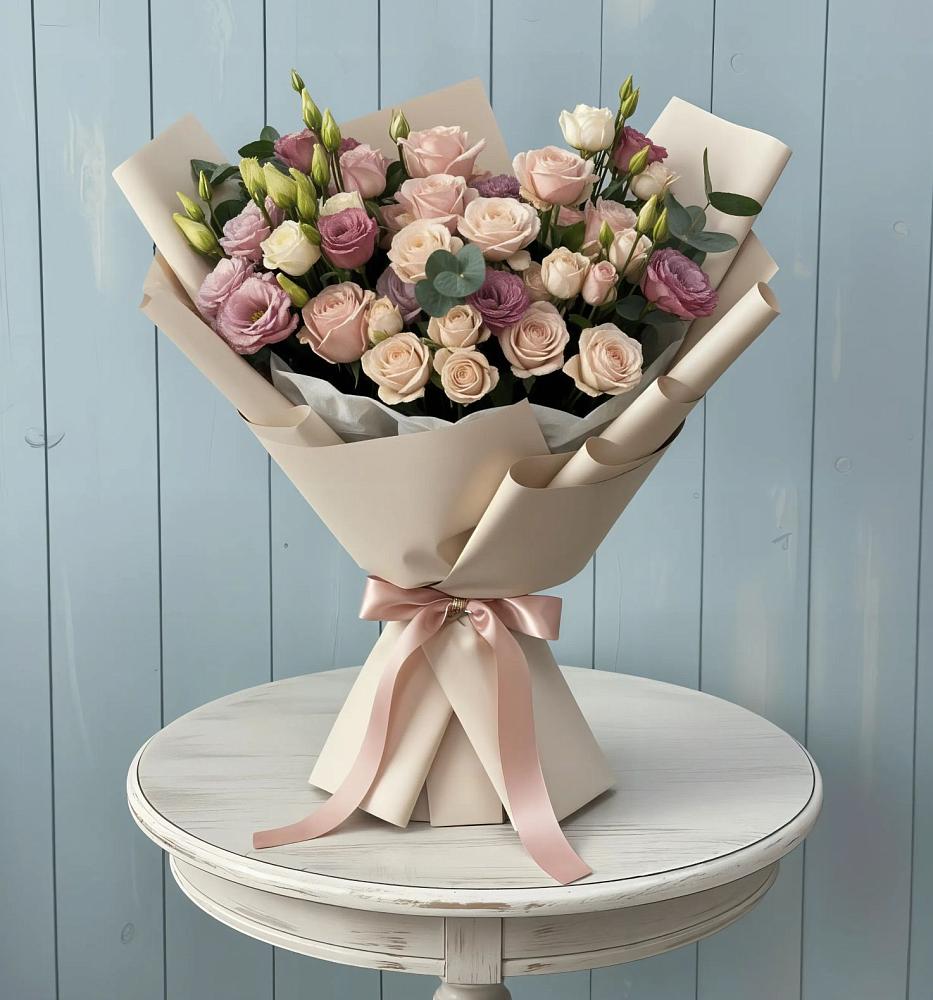 Букет цветов из: Розы и Лизиантусы в Горном Новосибирской области