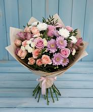 Букет цветов из:  Хризантемы, Розы и Альстромерии в Горном Новосибирской области
