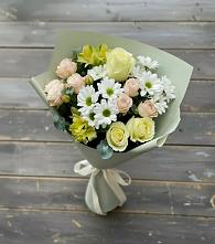 Букет цветов из:  Альстромерии, Розы и Хризантемы в Горном Новосибирской области