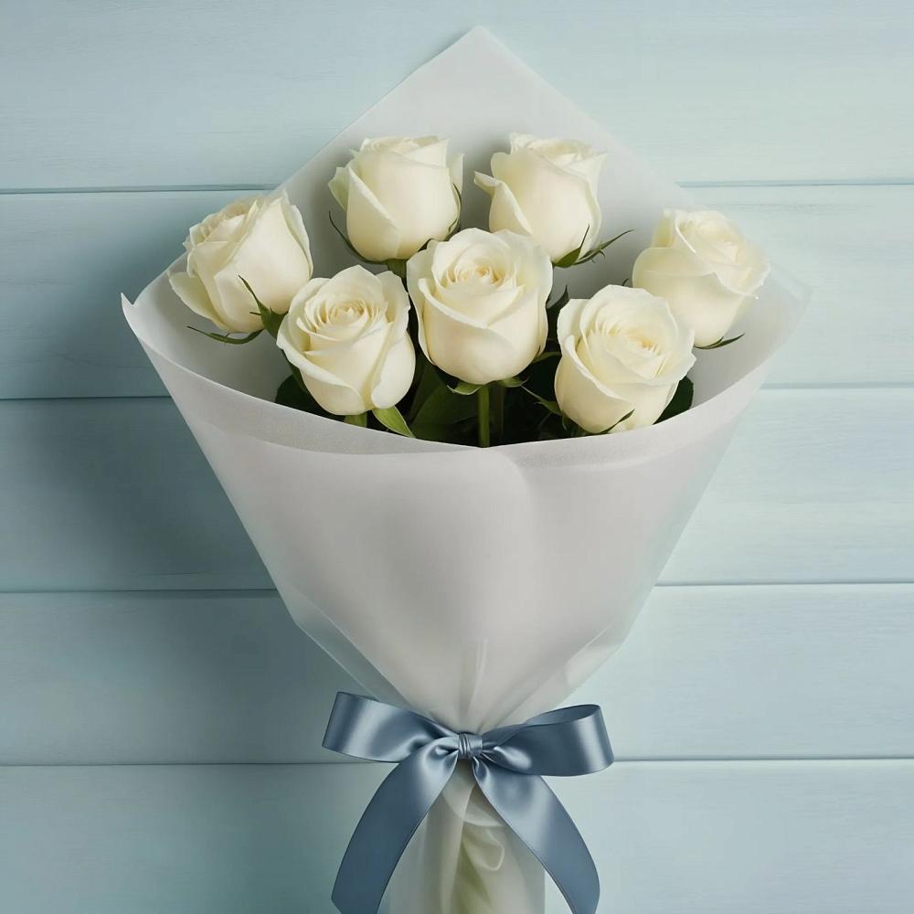 Букет 7 Белых роз Эдлесс Лав в Горном Новосибирской области